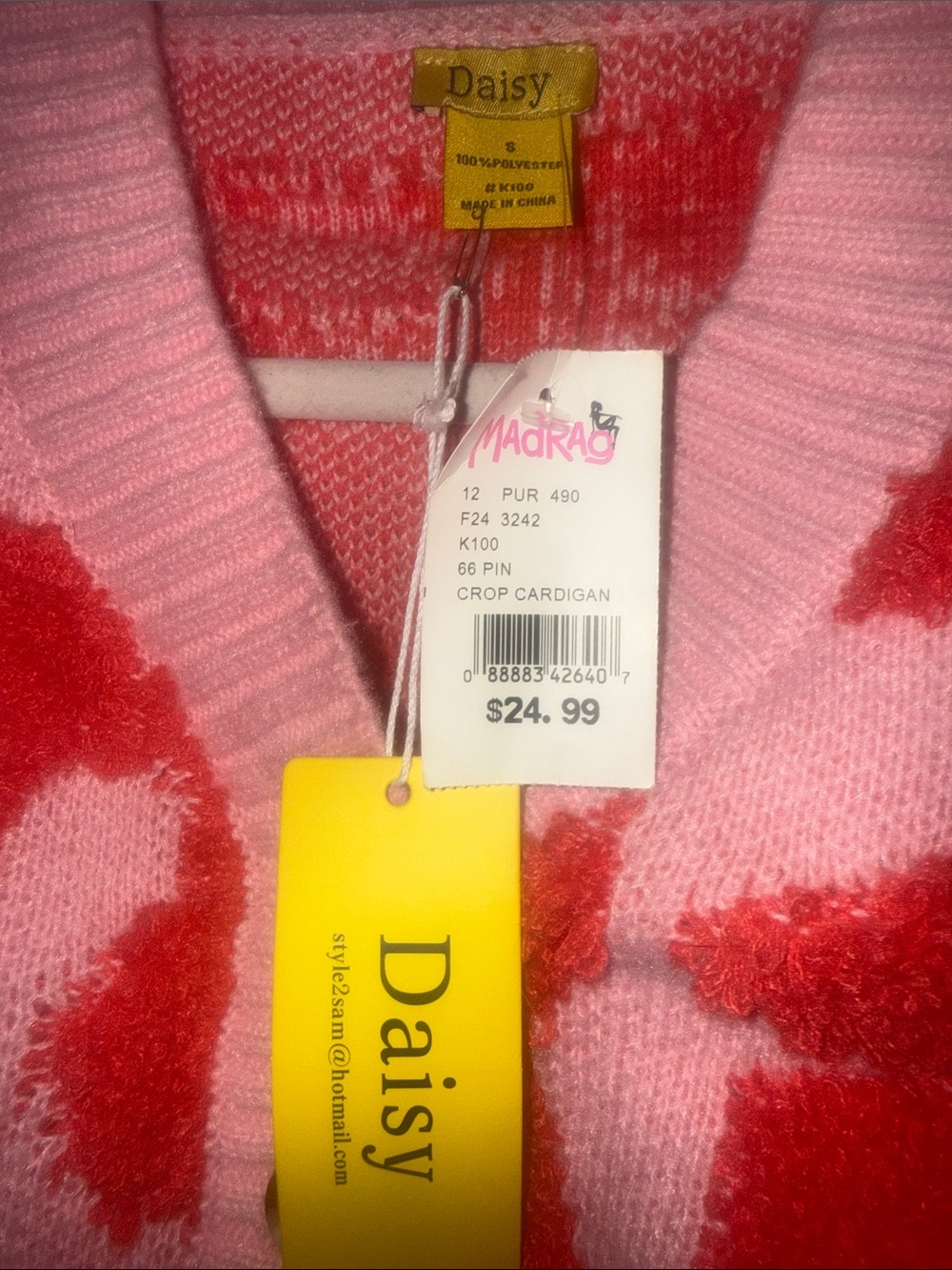 Daisy Pink Fuzzy Abstract Cropped Cardigan - Picture 4 of 4